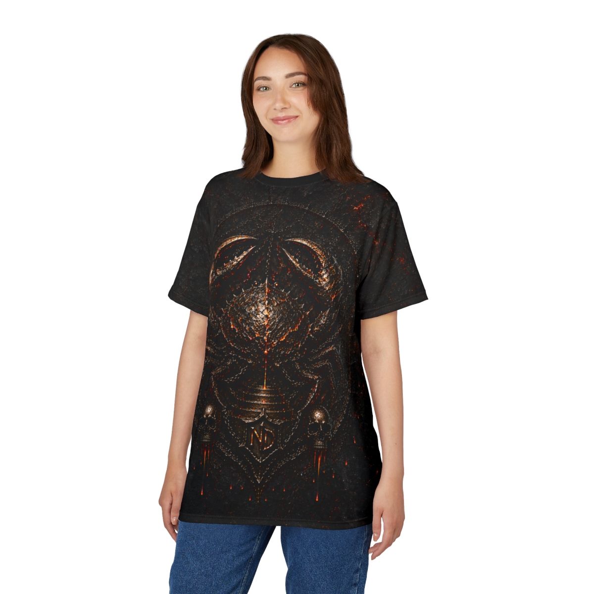 Nonadawn Cancer Unisex Cut &amp; Sew Tee (AOP) | Dark Fantasy Crab Zodiac Shirt | Gothic Astrology Apparel