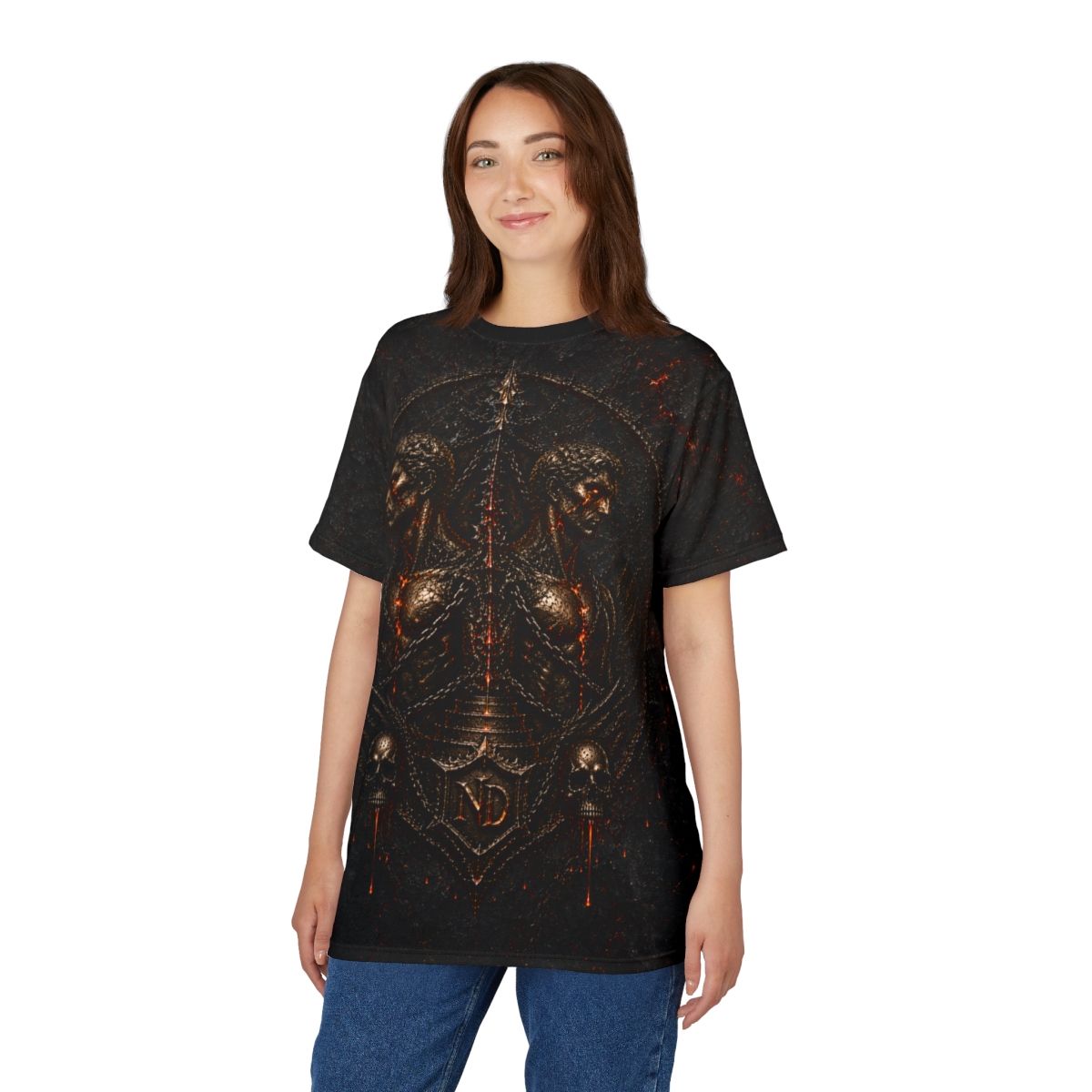 Nonadawn Gemini Unisex Cut &amp; Sew Tee (AOP) | Dark Fantasy Twin Zodiac Shirt | Gothic Astrology Apparel