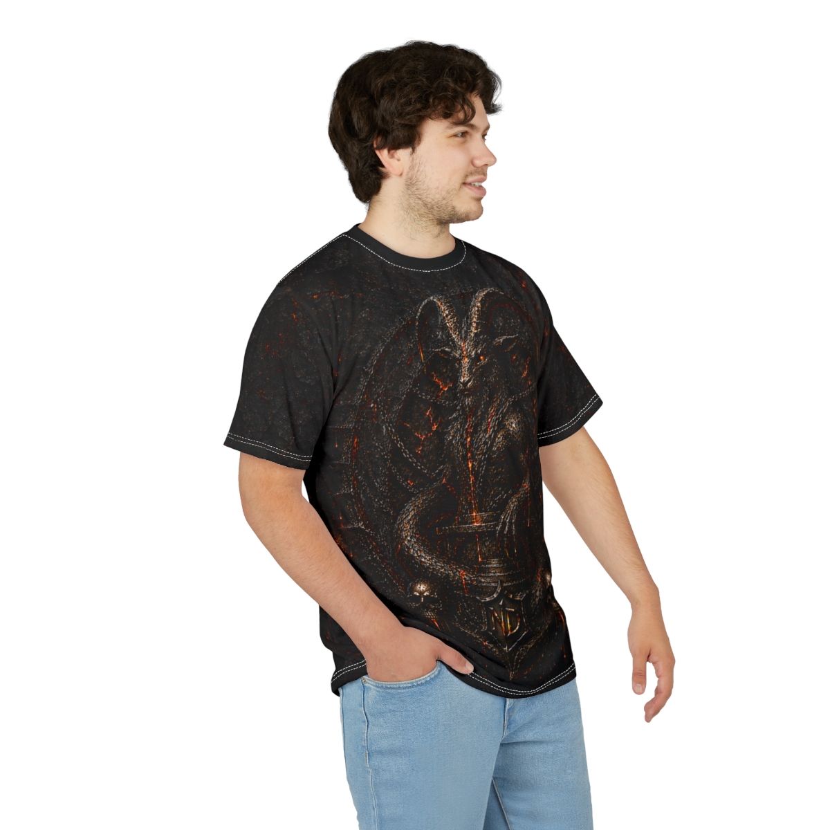 Nonadawn Capricorn Unisex Cut &amp; Sew Tee (AOP) | Dark Fantasy Capricorn Zodiac Shirt | Gothic Astrology Apparel