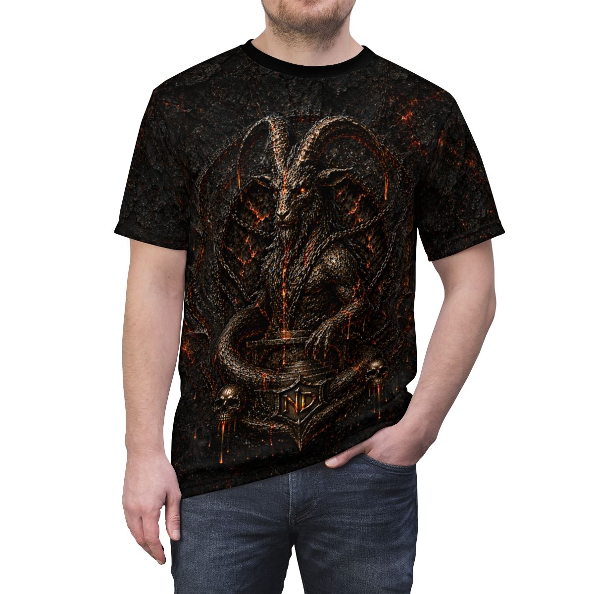 Nonadawn Capricorn Unisex Cut &amp; Sew Tee (AOP) | Dark Fantasy Capricorn Zodiac Shirt | Gothic Astrology Apparel