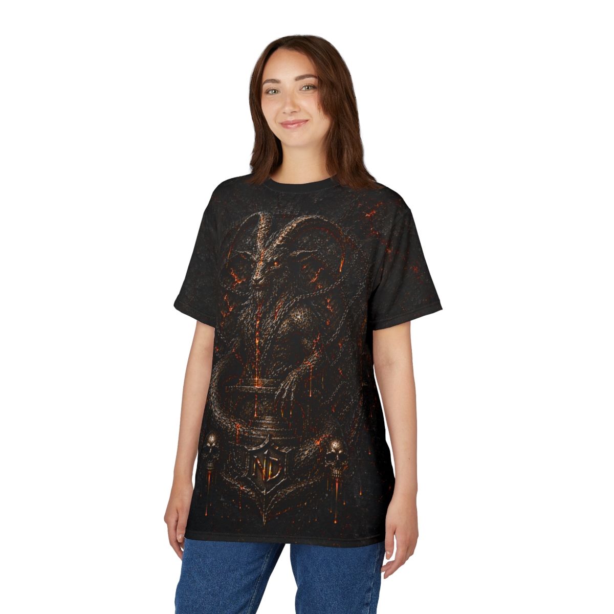 Nonadawn Capricorn Unisex Cut &amp; Sew Tee (AOP) | Dark Fantasy Capricorn Zodiac Shirt | Gothic Astrology Apparel