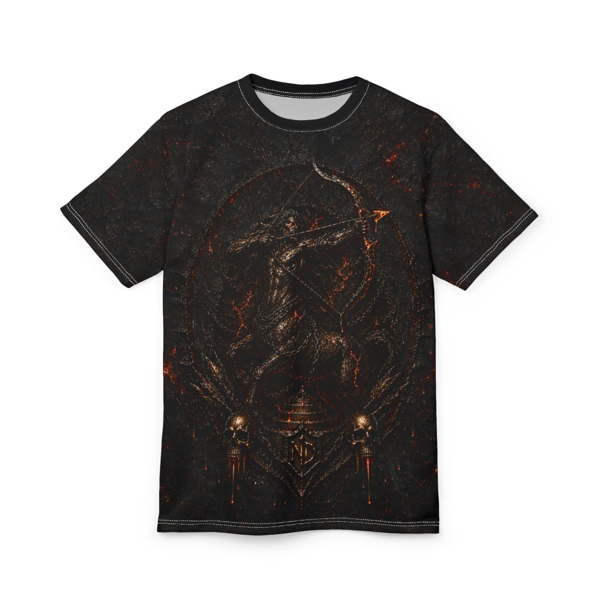 Nonadawn Sagittarius Unisex Cut &amp; Sew Tee (AOP) | Dark Fantasy Archer Zodiac Shirt | Gothic Astrology Apparel