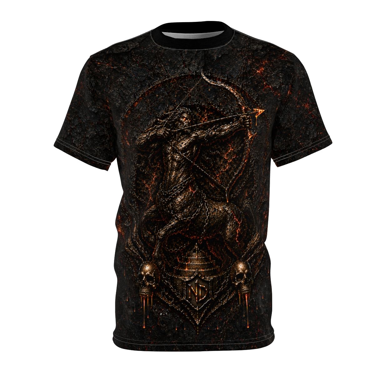 Nonadawn Sagittarius Unisex Cut &amp; Sew Tee (AOP) | Dark Fantasy Archer Zodiac Shirt | Gothic Astrology Apparel