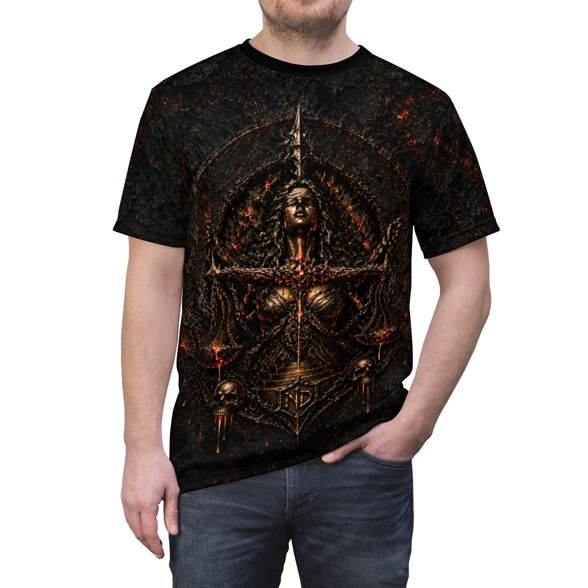 Nonadawn Libra Unisex Cut &amp; Sew Tee (AOP) | Dark Fantasy Scales Zodiac Shirt | Gothic Astrology Apparel
