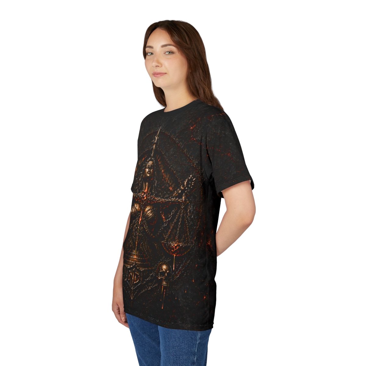 Nonadawn Libra Unisex Cut &amp; Sew Tee (AOP) | Dark Fantasy Scales Zodiac Shirt | Gothic Astrology Apparel