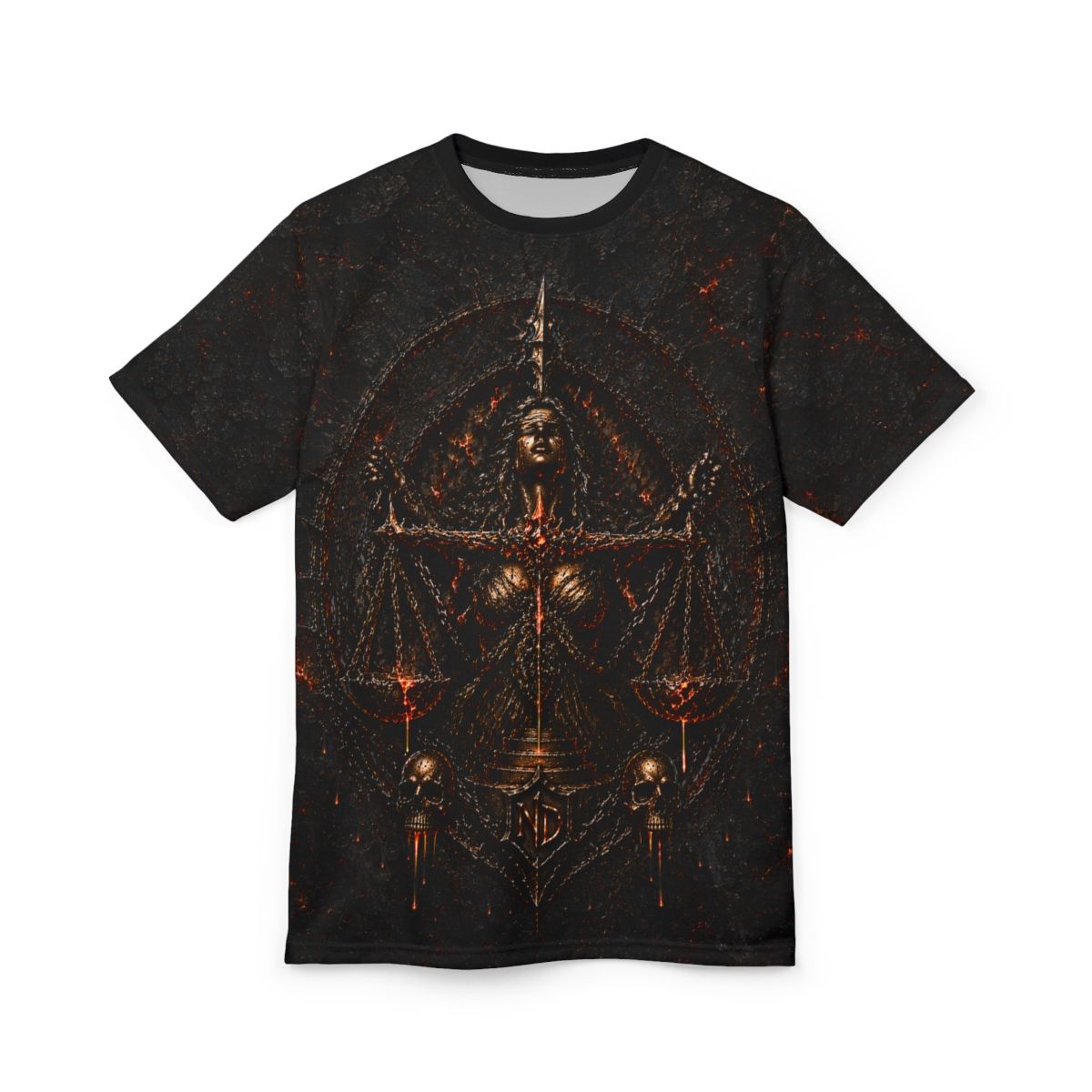 Nonadawn Libra Unisex Cut &amp; Sew Tee (AOP) | Dark Fantasy Scales Zodiac Shirt | Gothic Astrology Apparel