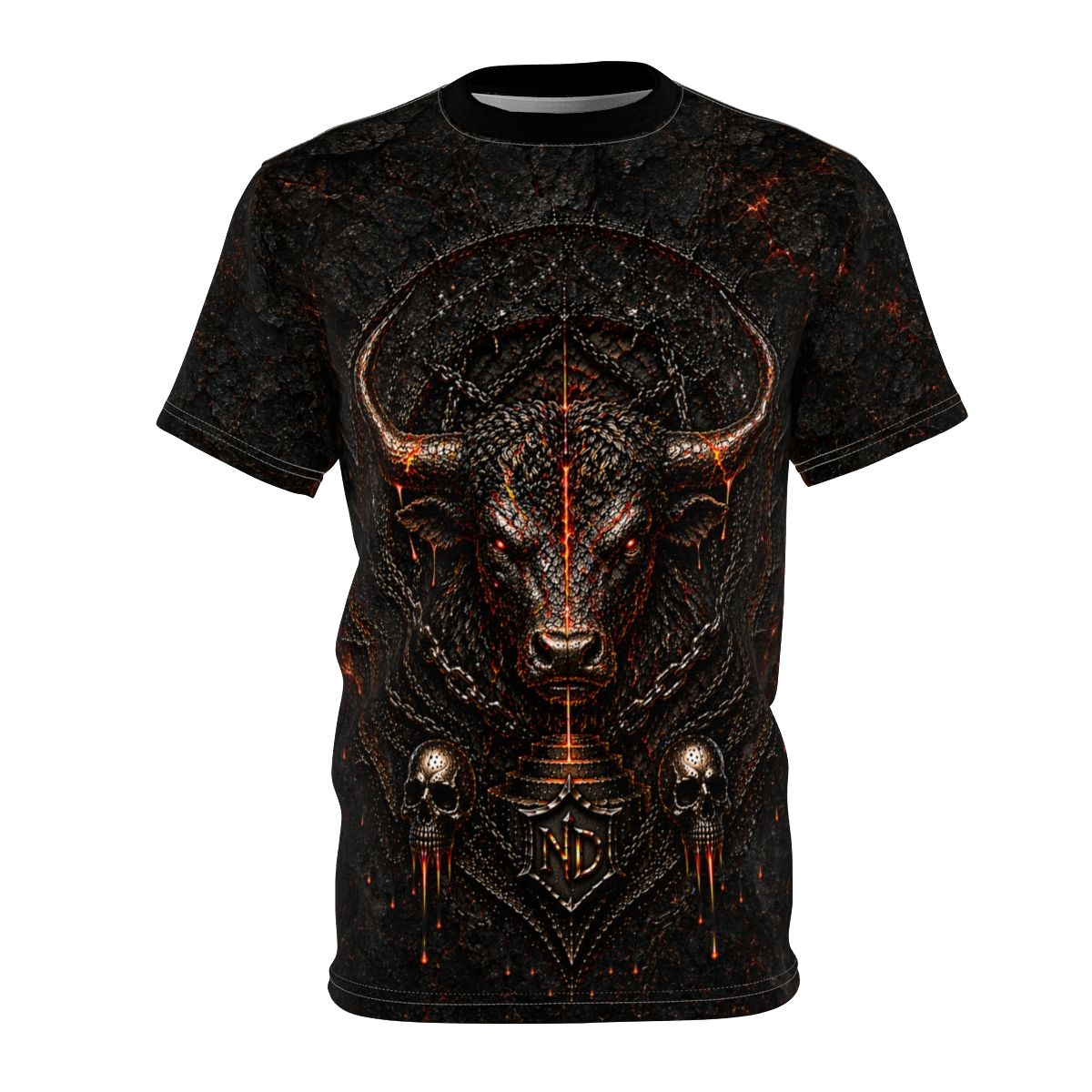 Nonadawn Taurus Unisex Cut &amp; Sew Tee (AOP) | Dark Fantasy Bull Zodiac Shirt | Gothic Astrology Apparel