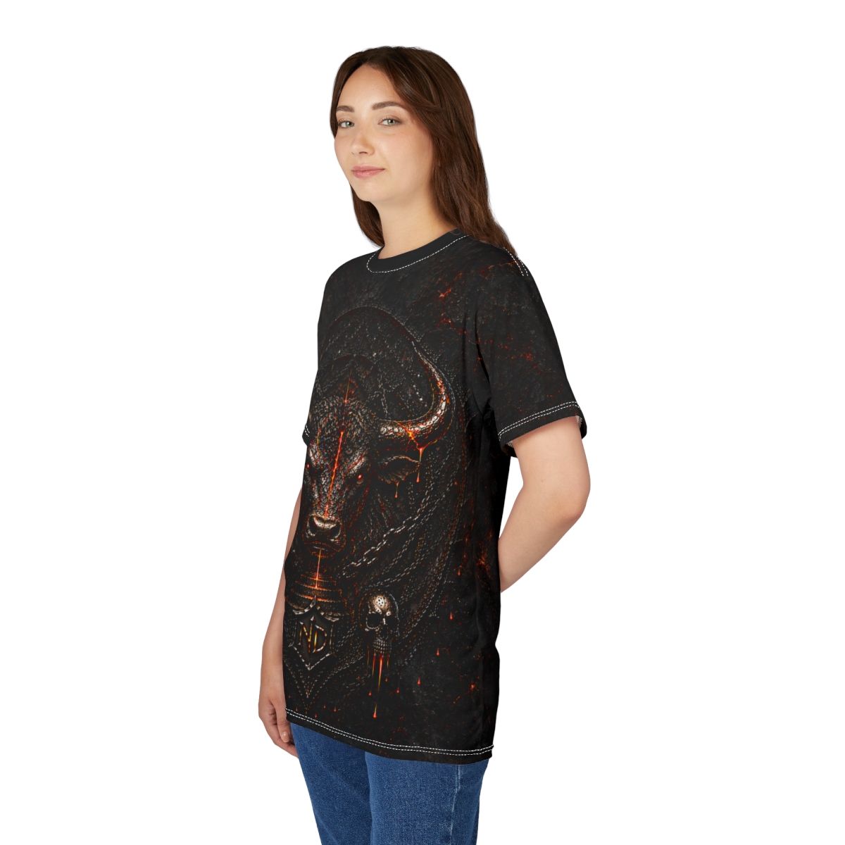Nonadawn Taurus Unisex Cut &amp; Sew Tee (AOP) | Dark Fantasy Bull Zodiac Shirt | Gothic Astrology Apparel