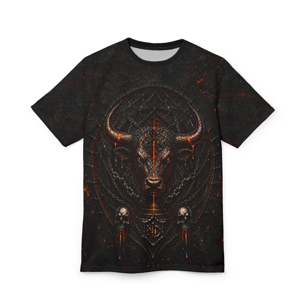 Nonadawn Taurus Unisex Cut &amp; Sew Tee (AOP) | Dark Fantasy Bull Zodiac Shirt | Gothic Astrology Apparel
