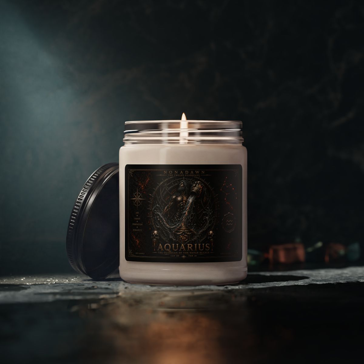 Aquarius Zodiac Illustration Candle 9oz Soy Jar | Astrology Scented Candle