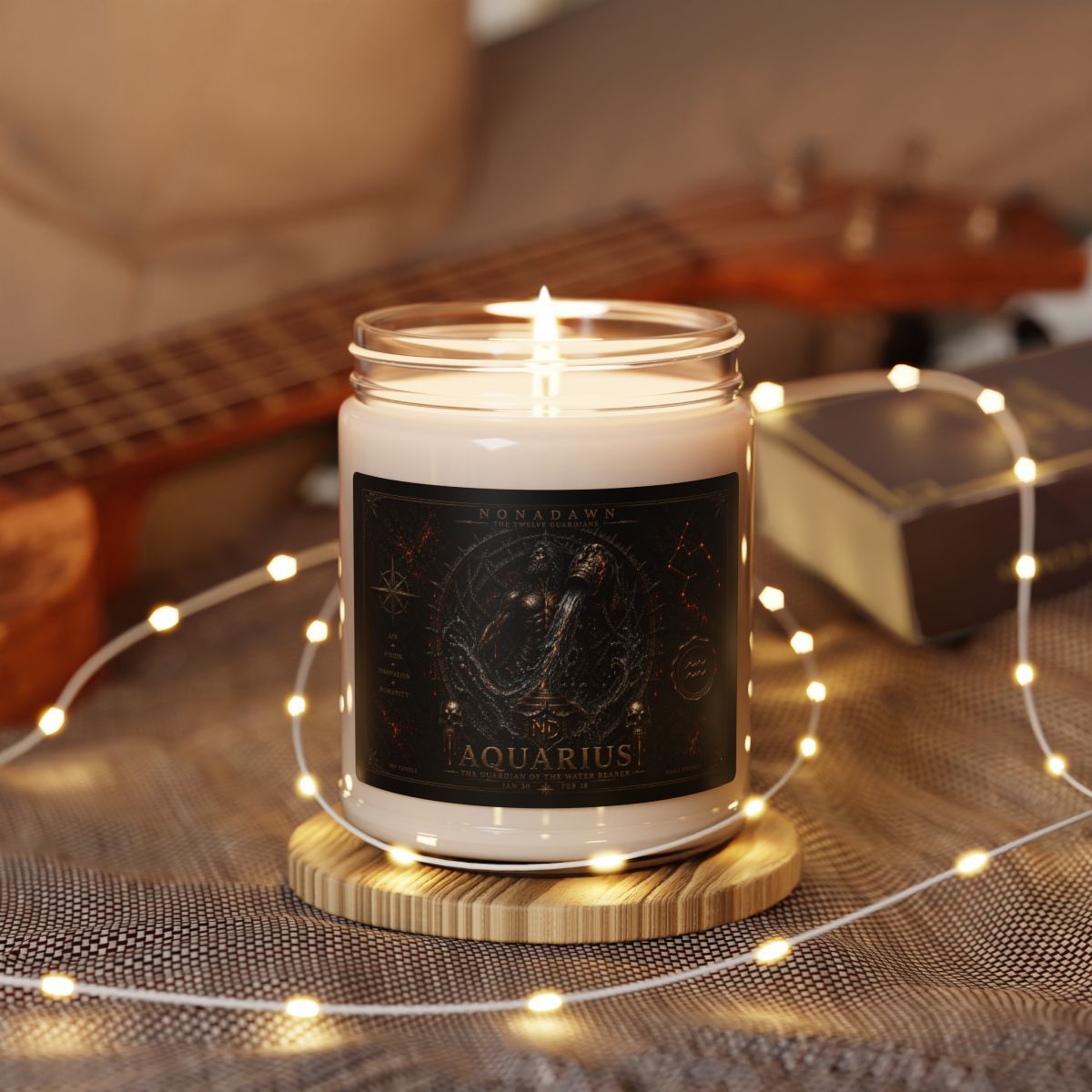 Aquarius Zodiac Illustration Candle 9oz Soy Jar | Astrology Scented Candle