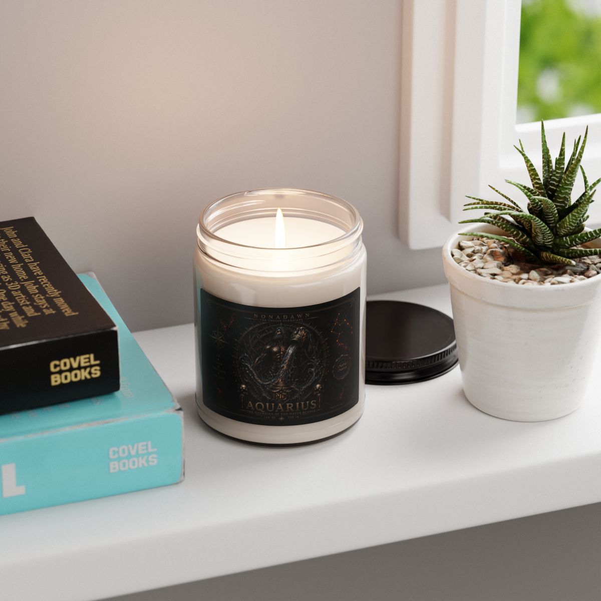 Aquarius Zodiac Illustration Candle 9oz Soy Jar | Astrology Scented Candle