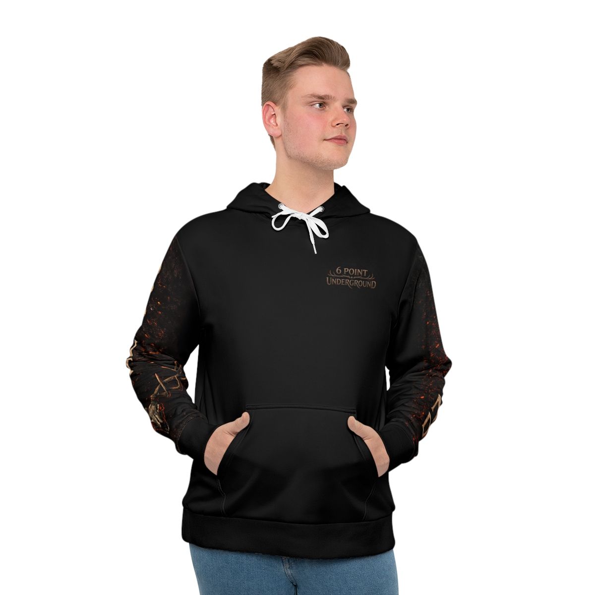 6 Point Underground antler skull Hoodie | Black all-over print