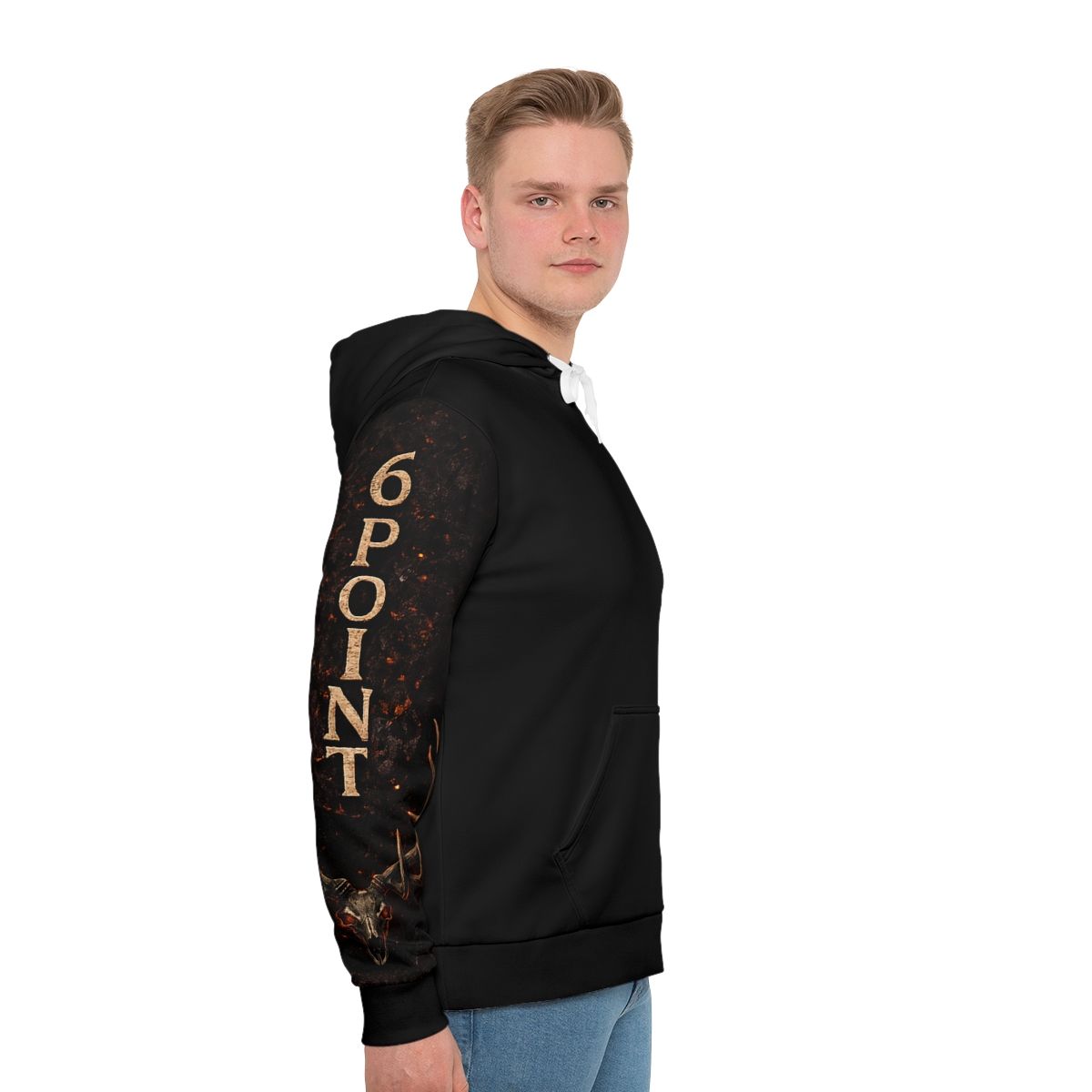 6 Point Underground antler skull Hoodie | Black all-over print