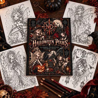 Halloween Pixies Coloring Book | Dark Gothic Fairy Illustrations