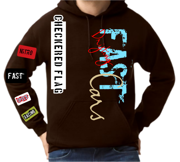 Brown &amp; Teal 2Toned Fast Cars Hoodie