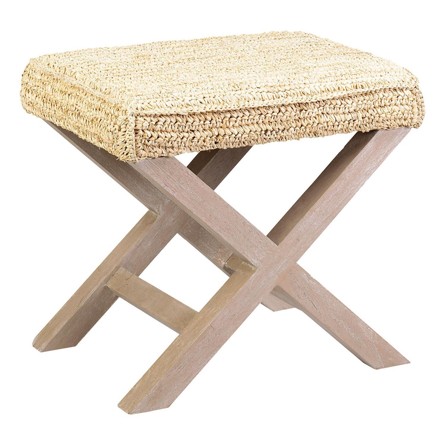 X Style Ottoman With Raffia- Cream