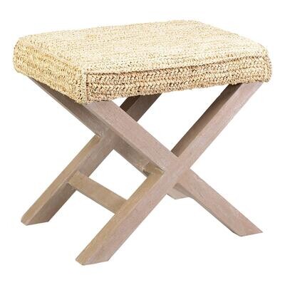 X Style Ottoman With Raffia- Cream