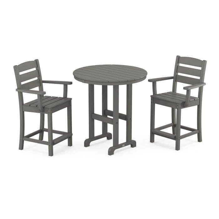 Lakeside 3-Piece Round Farmhouse Arm Chair Counter Slate Grey