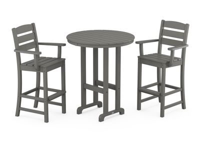 Lakeside 3-Piece Round Bar Arm Chair Set in Slate Grey