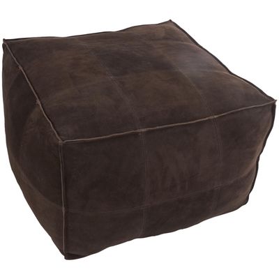 Camel Leather Square Pouf
