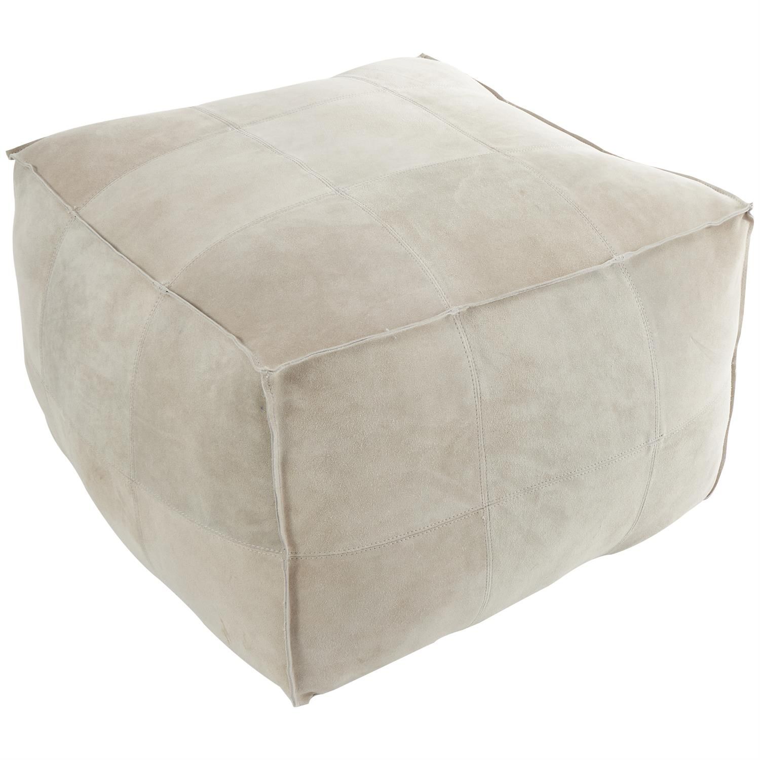 Camel Leather Square Pouf