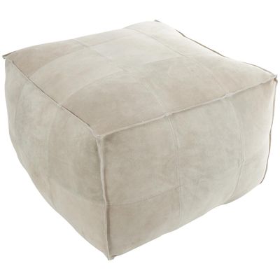 Camel Leather Square Pouf