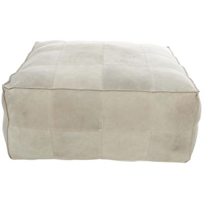 Camel Leather Square Pouf