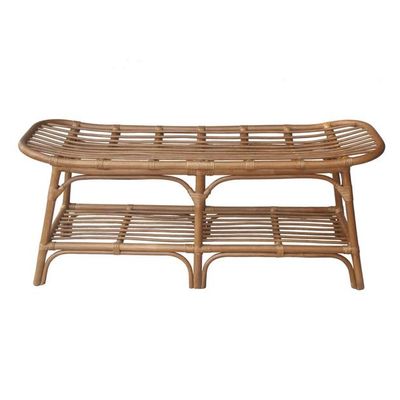 Damara Rattan Bench w/ Shelf, Canary Brown