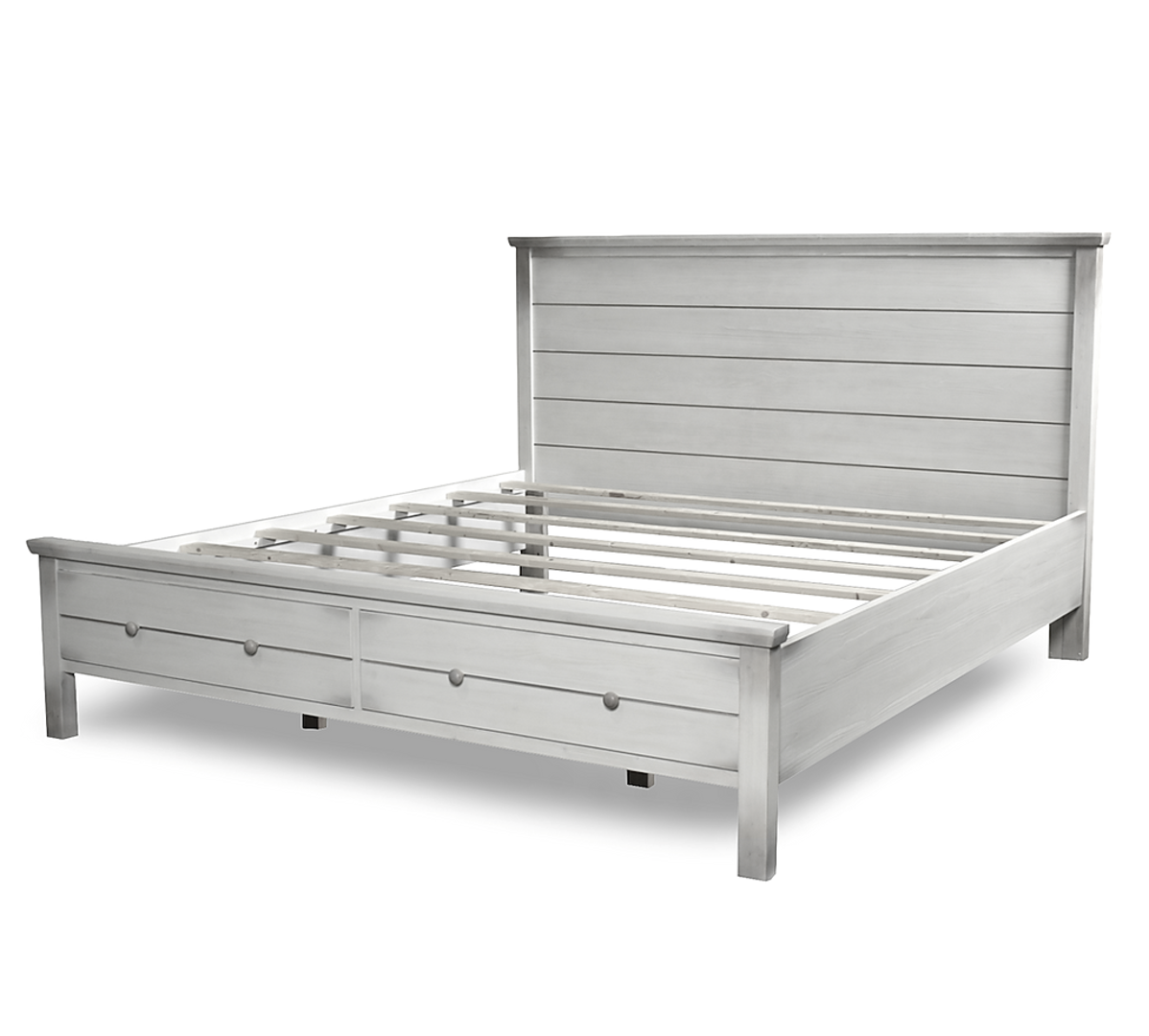 Geneva King Storage Bed Distressed White Finish