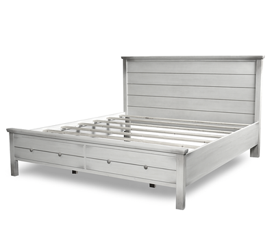 Geneva Queen Storage Bed Distressed White Finish