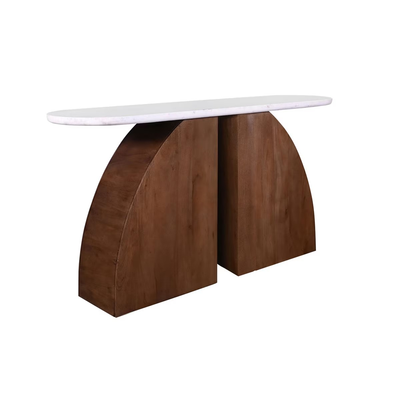Abstract Wooden Base Console Table w Marble Top