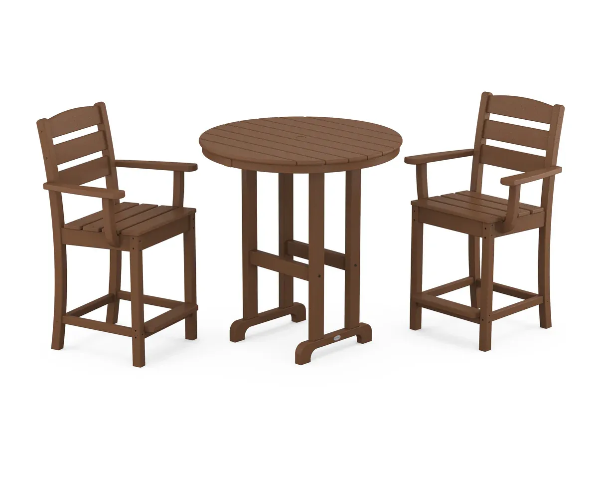 Lakeside 3-Piece Round Farmhouse Arm Chair Counter Set Teak