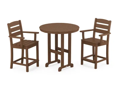 Lakeside 3-Piece Round Farmhouse Arm Chair Counter Set Teak