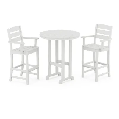 Lakeside 3-Piece Round Bar Arm Chair Set White