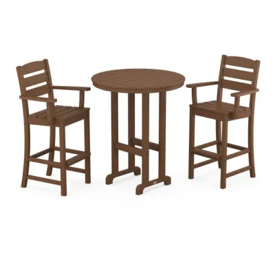 Lakeside 3-Piece Round Farmhouse Arm Chair Counter Teak
