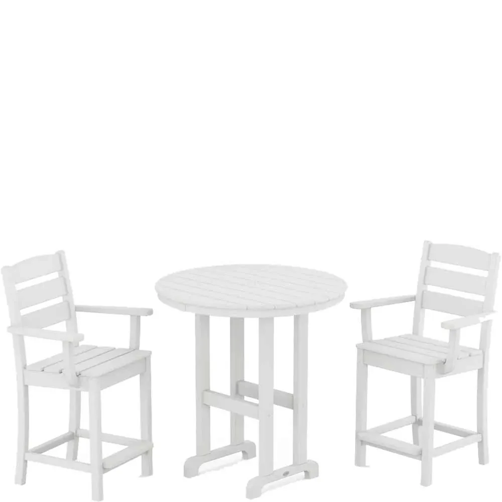 Lakeside 3-Piece Round Farmhouse Arm Chair Counter White