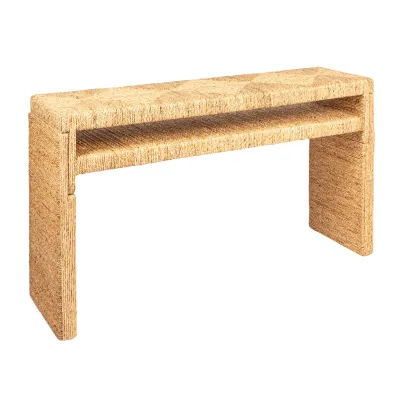 Hand-Woven Water Hyacinth &amp; Acacia Wood Console Table
