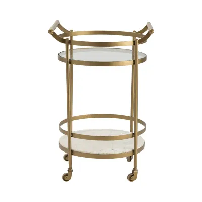 Vine Grove Metal, Marble, and Glass Bar Cart 22X19.5X33&quot;