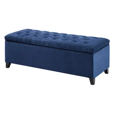 Shandra Tufted Top Upholstered Storage Bench Navy