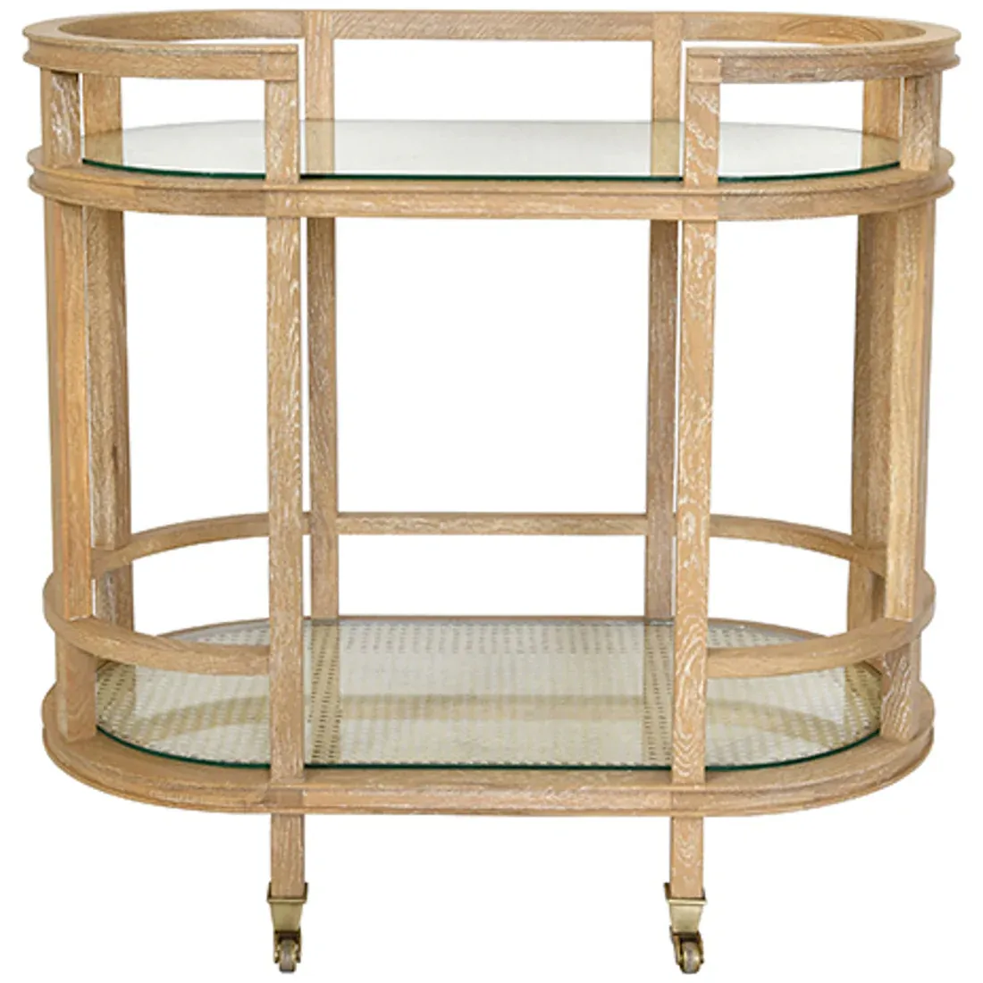 Zaina Co Oval Bar Cart with Cane Shelves
