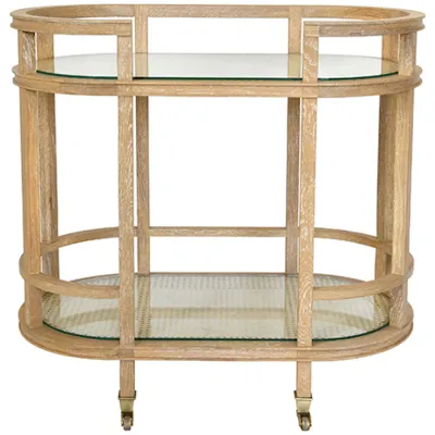 Zaina Co Oval Bar Cart with Cane Shelves
