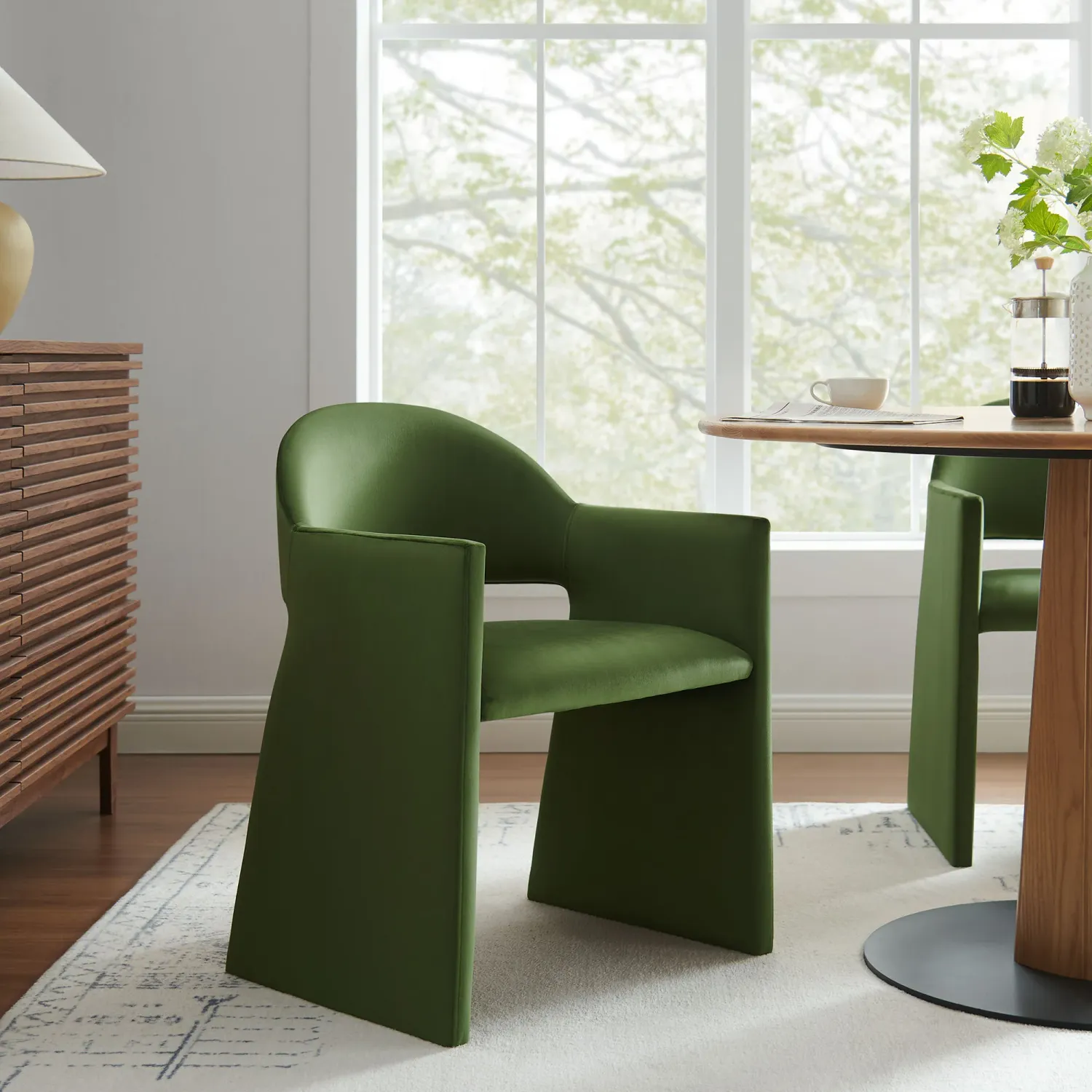 Talia Performance Velvet Dining Chair Moss Green