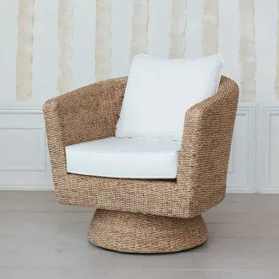 Hand-Woven Water Hyacinth &amp; Acacia Wood Swivel Chair
