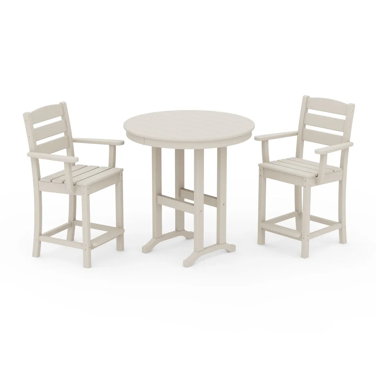 Lakeside 3-Piece Round Farmhouse Arm Chair Counter Set in Sand