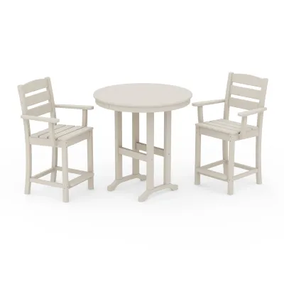 Lakeside 3-Piece Round Farmhouse Arm Chair Counter Set in Sand