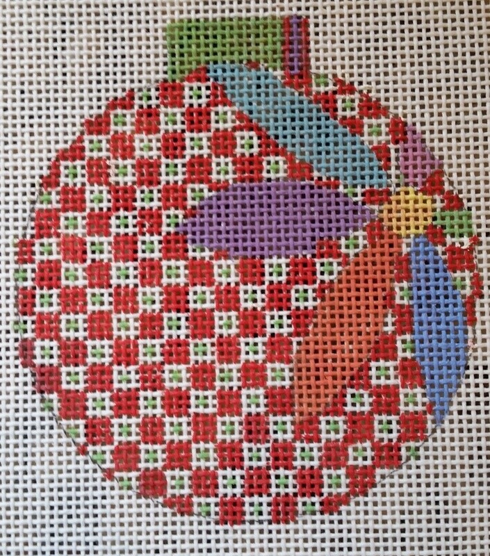 Red Checkered Ornament with Flower