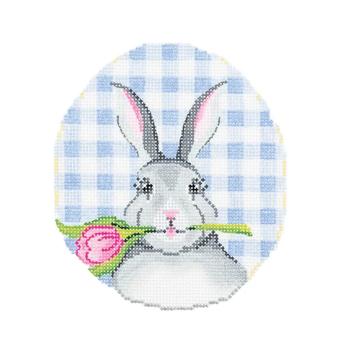 Bunny with Tulip on Blue Gingham