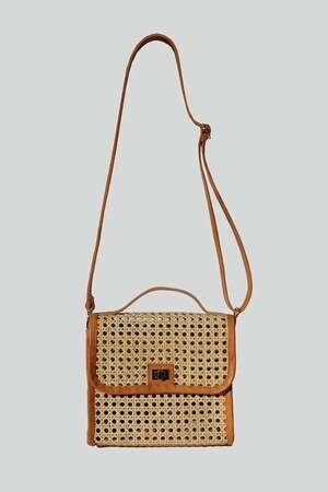 Aji Rattan Crossbody Purse - Tan