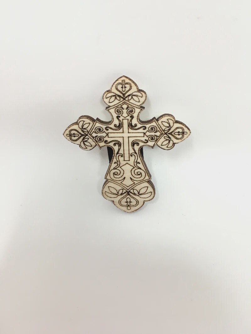Needle Minder Scroll Cross | Baltic Birch